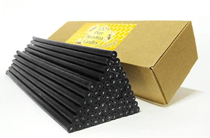 Natural Pure Beeswax Candles Organic Honey Eco Black Color Candles in Gift Box (Natural Cotton Wicks, Dripless, Smokeless, Not Taper Candles) (Black 8 Inches (20 cm) 30pcs)