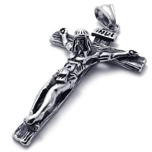 KONOV Stainless Steel Jesus Christ Crucifix Cross Mens Pendant Necklace, 24 inch Chain