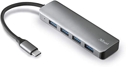 Trust Halyx USB-C To 4 Port USB-A 3.2 Gen 1 Hub - Grey