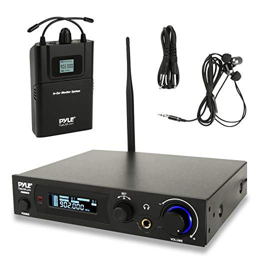 Pyle Audio in Ear Monitor and Receiver System, 100 Pre-Set Selectable Audio Frequency Uhf Wireless Monitor System, 2 Combo XLR Plus 1/4" Audio Input Jack, Black (PDWMN49)
