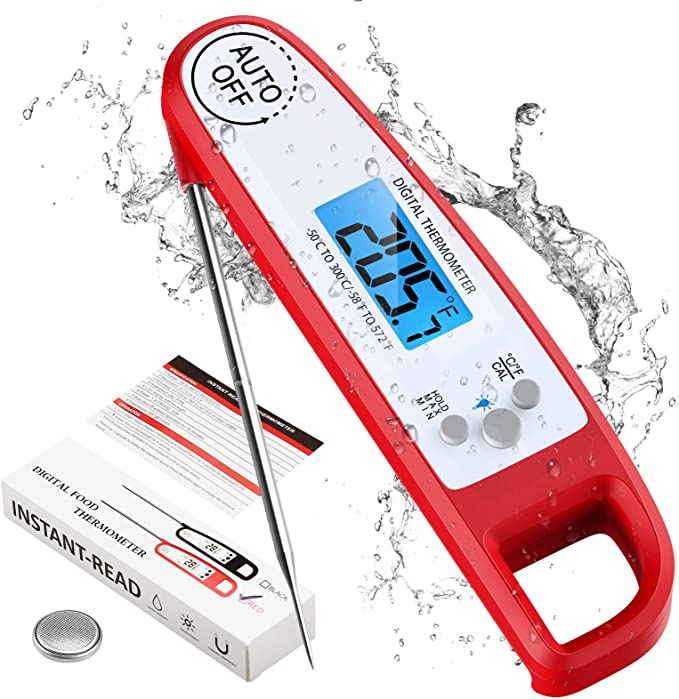 Brifit Food Thermometer, Digital Waterproof Meat Thermometer with Backlight LCD Screen, Auto On/Off, Instant Read Kitchen Thermometer with Foldable Probe for Meat, BBQ, Cooking, Baking, Turkey, Sugar