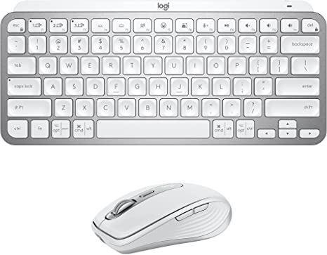 Logitech MX Keys Mini Keyboard   MX Anywhere 3 Wireless Mouse Combo - Backlit Keys, USB-C, Bluetooth, Ergonomic, Compact, Hyper-Fast Scroll, Multi-OS Compatible, PC/Mac – Pale Grey