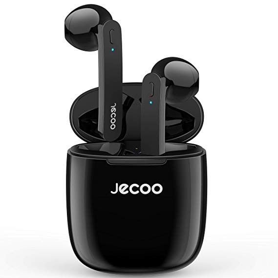 Wireless Bluetooth Earbuds 5.0 in-Ear JECOO Sports Headphones Stereo Sound Sweatproof Earphones with Charging Case (Black)