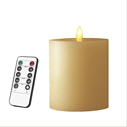 smtyle Flickering Flameless Flat Top Pillar Battery Operated LED Pillar Candles 3”X3“ with Moving Flame Wick and Timer,Remote Control