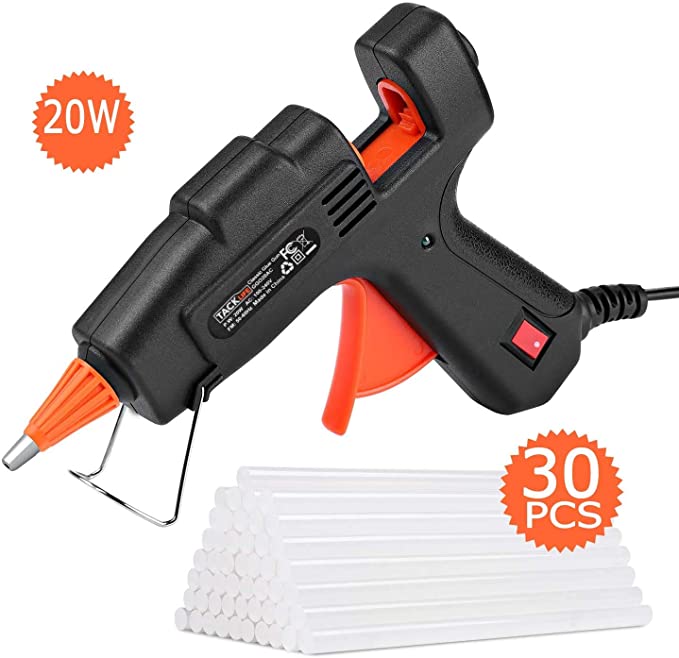 TACKLIFE Mini Hot Glue Gun 20W with 30Pcs EVA Glue Sticks, Flexible Trigger Fast Heating High Temp Overheating Protection, Hot Melt Glue Gun for DIY Small Craft and Home Quick Repairs | GGO20AC