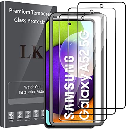 LK 3 Pack Screen Protector for Samsung Galaxy A52 4G/5G, Tempered Glass, Case Friendly, Double Defence, Alignment Frame Easy Installation