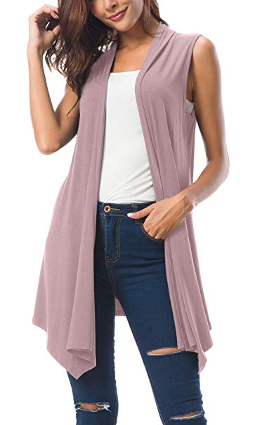 Women's Sleeveless Draped Open Front Cardigan Vest Asymmetric Hem