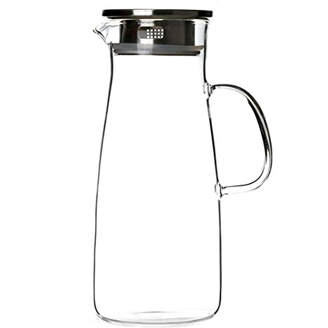 Cupwind 50 oz Borosilicate Glass Hot/Cold Water Carafe Tea Pitcher with Stainless Steel Infuser Lid