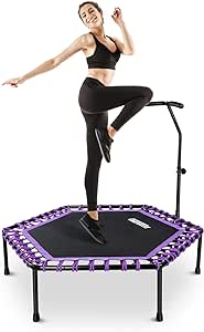 ONETWOFIT 48" Silent Mini Trampoline with Adjustable Handle Bar Fitness Trampoline Bungee Rebounder Jumping Cardio Trainer Workout for Adults