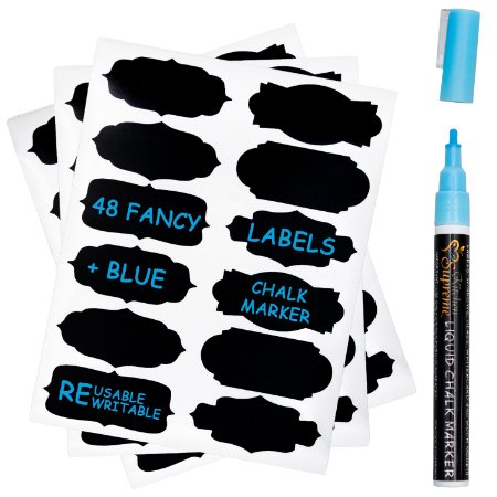 Chalkboard Labels Complete Bundle 48 Fancy Stickers for jars  Blue Chalk Marker over 4000 outstanding seller feedback