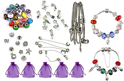 Luxbon Charm Bracelet Silver Plated Snake Chain Bracelet Making Kit DIY Craft Jewelry Gift Set for Kids Girls Teens