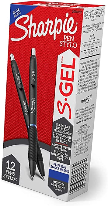 Sharpie S-Gel, Gel Pens, Medium Point (0.7mm), Blue Ink Gel Pen, 12 Count-1