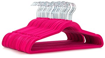 50 pc Premium Quality Pink Velvet Hangers - Space Saving Thin Profile, Non-slip Padded with Notched Shoulders for Dresses and Blouses – Strong Enough for Coats and Pants