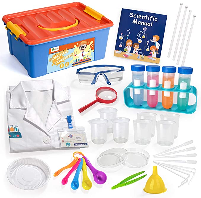 D-FantiX Kids Science Kit, 36Pcs Science Experiment Kit with Scientist Lab Coat Laboratory Set Pretend Role Play STEM Toys Gift for Toddlers Boys Girls Age 3 4 5 6 7 8 9 10 Years Old