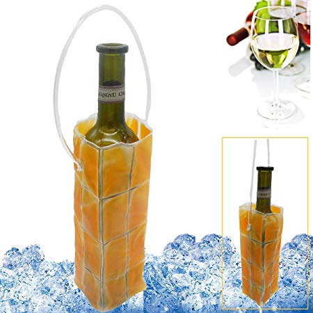Rapid Ice Wine Cooler, Gel Wine Bottle Chill Cooler Ice Bag - Freezer Bag- Vodka- Tequila Chiller- Cooler- Carrier (winebag-orange)