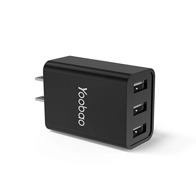 Yoobao 3-Port USB Wall Charger, 5V/3.4A Multi-Port USB Plug Power Adapter Phone Charger Charging Block Cube Compatible with iPhone X 8 7 6s 6 Plus, iPad, Samsung Galaxy, HTC, LG, Nexus & More - Black