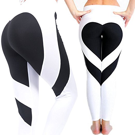 CROSS1946 Fashion Women's Active Yoga Pants Heart Shape Butt Printing Capris Waistband Fitness Leggings Workout Tights