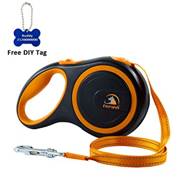 Fairwin Nylon Retractable Dog Leash, 16ft/10ft Dog Walking Leash with One Button Control and Ergonomic Hand Grip for Medium/Small Dogs.