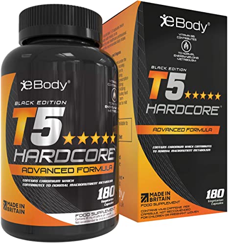 T5 Hardcore for Men & Women which Contains L-Tyrosine, Chromium, Vitamin B6 & Botanical Extracts, Mens Health Reviewed & Made in The UK (180 Vegetarian Capsules)