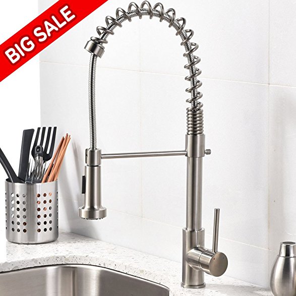 VCCUCINE Modern Commercial Spring Brushed Nickel Pull Out Sprayer Single Handle Kitchen Faucet, Single Lever Pull Down Kitchen Sink Faucets