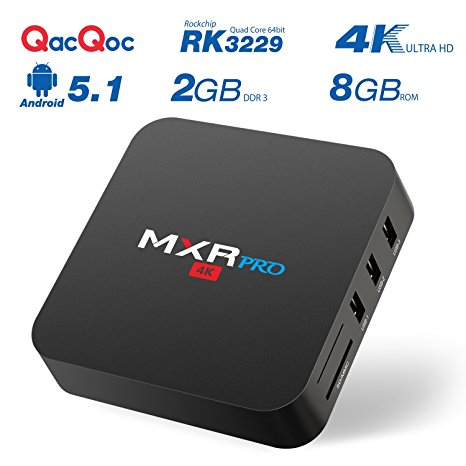 QacQoc MXR Pro 4K Android 5.1 [2G/8G] RK3229 Quad-core Kodi 16.0 2.4G WIFI 10/100M LAN 5-Core GPU Miracast 4K/2K H.265 Decoder 3 USB 2.0 Ports TV Box Streaming Android TV Box