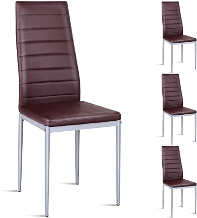 COSTWAY Set of 4 Dining Chairs, Upholstered Armless Chairs with Waterproof PVC Surface, Modern Chairs with Solid Metal Legs & Non-Slip Feet Pads, Padded Side Chairs for Living Room Dining Room