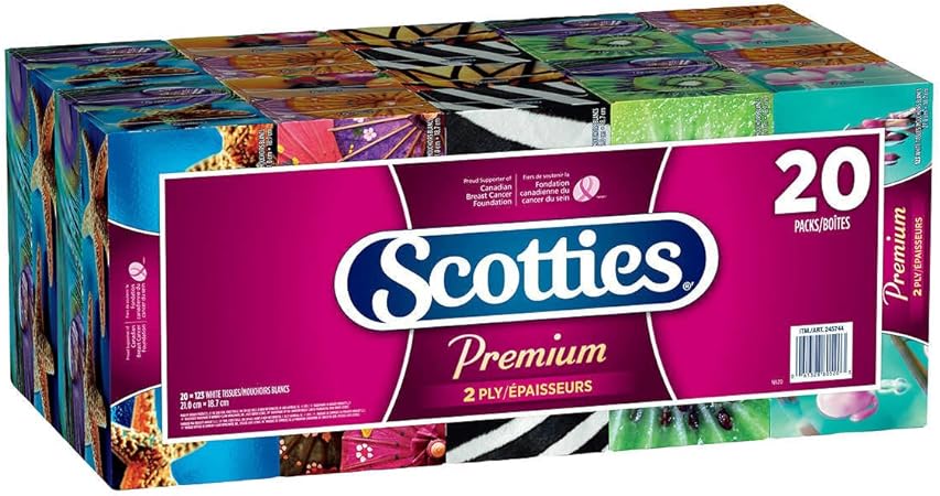 Scotties 2-Ply Premium Facial Tissue, Low Profile Box, 123 Count (Pack of 20)