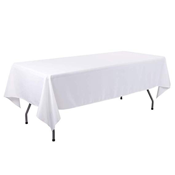 E-TEX 60 x 102-Inch Rectangular Tablecloth, 100% Polyester Washable Table Cloth for 6Ft. Rectangle Table, White