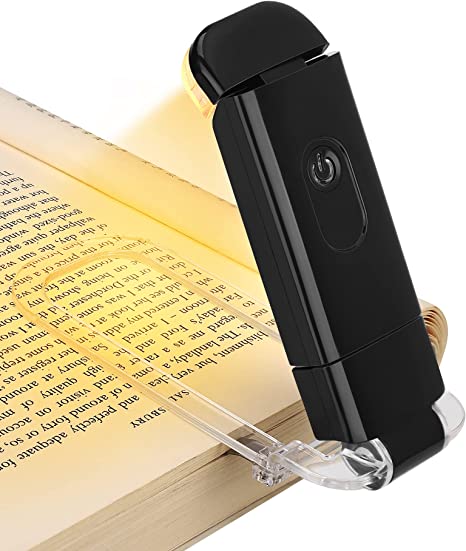 DEWENWILS Amber Book Light, USB Rechargeable Book Light for Reading in Bed, 3 Brightness Levels, Blue Light Blocking, LED Clip-on Reading Light for Kids, Bookworms, Black