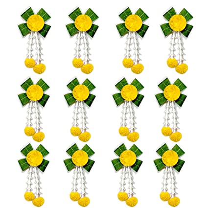 S2S Mango Leaves and Flowers Decoration at Home | Easy Simple Backdrop Pack of 12 Pcs Yellow