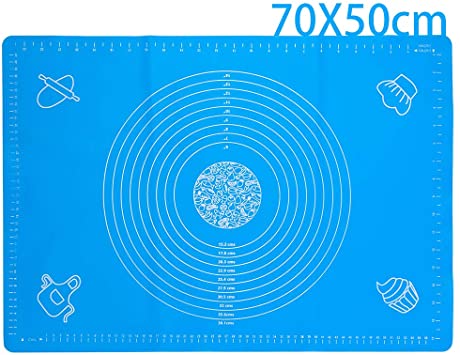 27.56"x19.69" ExtraLarge Silicone Baking Mats, Dough Mat,Kneading Pastry Mat with Measurements, Fondant Mat Non-Slip BPA-Free Heat Resistant Reusable for making cookies Cake Baking mat,Blue