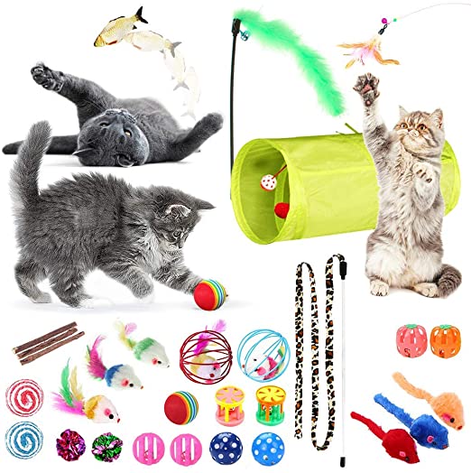 SunGrow Jumbo Pack of Cat Toys, Provides Unlimited Fun and Playtime for Your Kitten, Helps in Improving Physical and Psychological Health, for All Ages, Must Have in Home of Multiple Felines, 24 Pcs