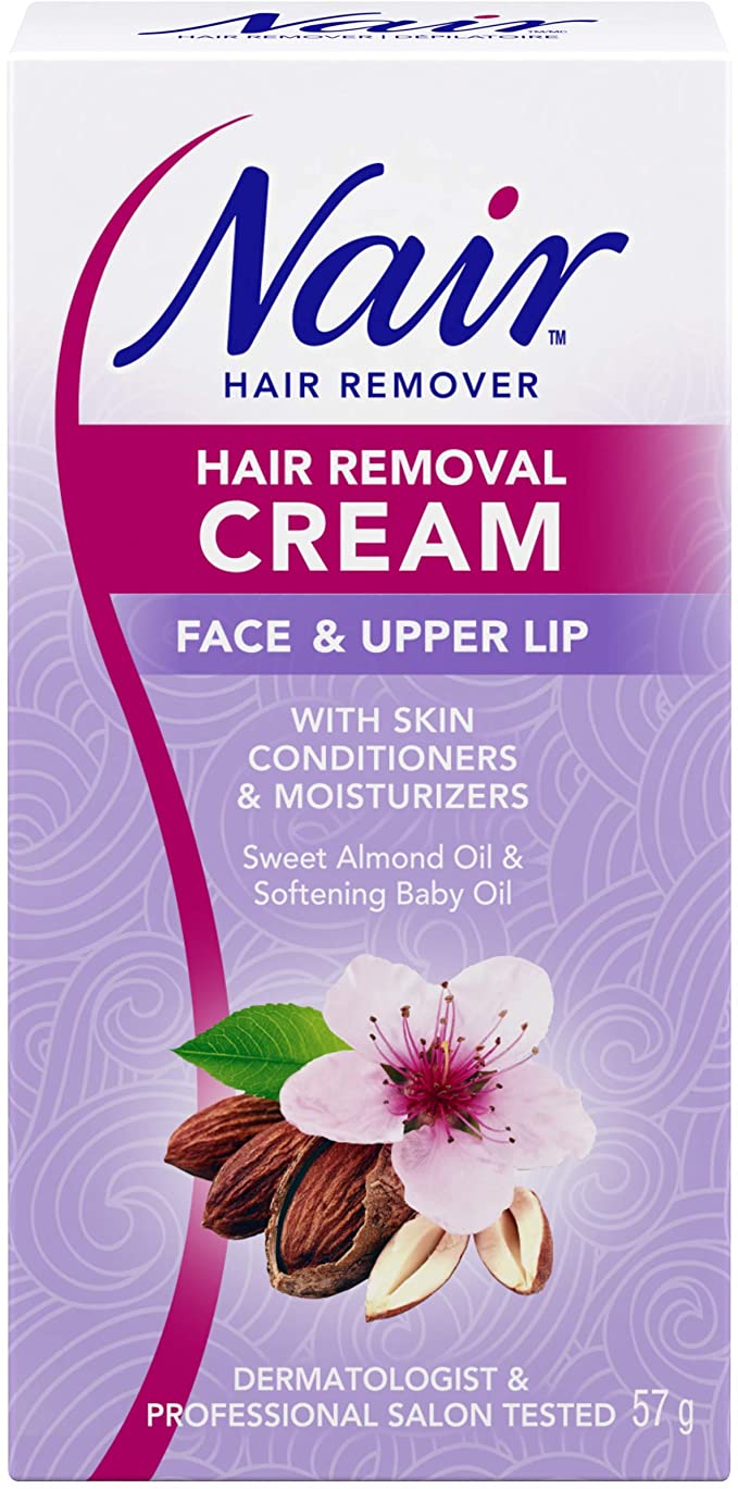 Nair Hair Removal Cream for Face & Upper Lip with Sweet Almond Oil and Baby Oil, 57-g