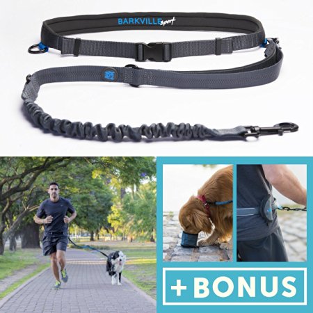 Barkville Premium Hands Free Dog Leash, Multi-functional Dog Running Reflective Bungee Leash with Neoprene Adjustable Belt to Walk, Run & Safely Tie Your Dog