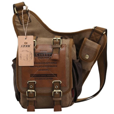 S-ZONE Mens Vintage Canvas Leather Military Utility Shoulder Messenger Bags