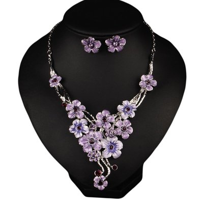 Girl Era Charm Small Spring Flowers Costume Jewelry Bib Statement Pendant Necklace & Earrings Sets