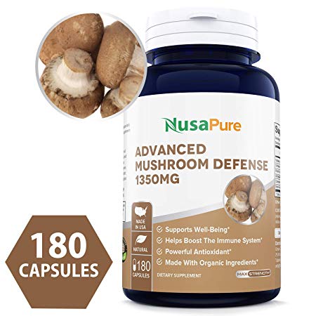 Best Advanced Mushroom Defense 1350mg 180 caps (Non-GMO & Gluten Free) - Deep Immune System Support - Reishi, Maitake, Shiitake, Astragalus, Dandelion & Beta Glucan - 100% Money Back Guarantee!