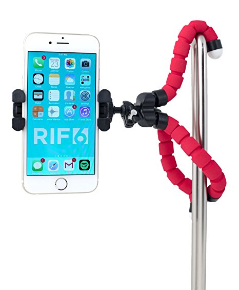 RIF6 Flexible Tripod for iPhone, Digital Camera, Webcam; Lightweight, Mini and Portable with Mobile Ball Head and Universal Octopus Mount (Red)