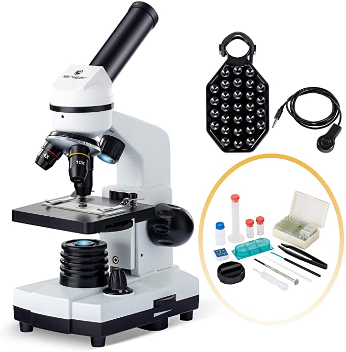 BNISE 100X-1000X Microscope for Kids and Student, Lab Compound Monocular Microscopes with Illumination Dual LED, Biological Microscope with Microscope Accessories Set for Beginners