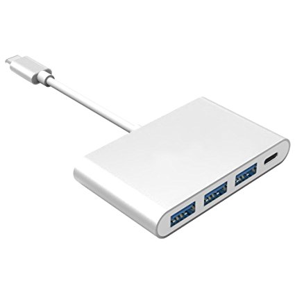 USB C to USB 3.0 Hub, ARKTEK Type C (male) to USB A 3.0 (female) with Type C (female) Charging, 4-in-1 Hub Adapter for MacBook Series Chromebook Pixel and more (Aluminum, Silver)