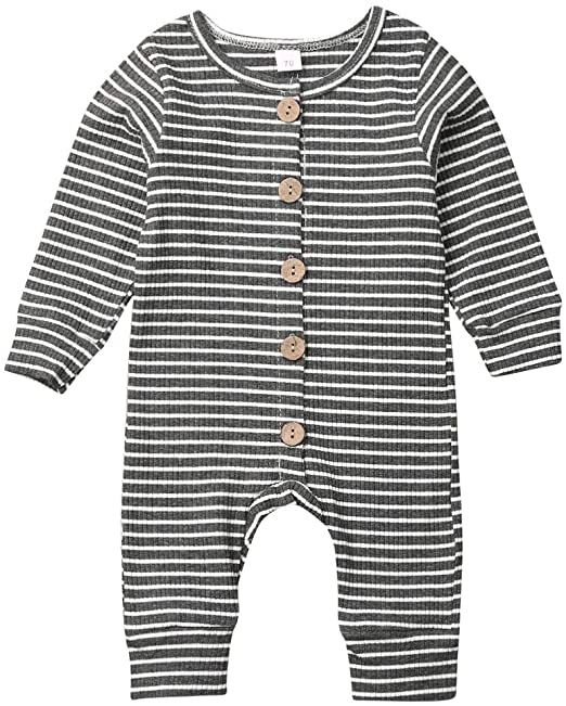 Luckinbaby Baby Unisex Romper Jumpsuit, Basic Plain Rib Stitch Stripe Short Sleeve Bodysuit Clothes for Infant Boy Girl