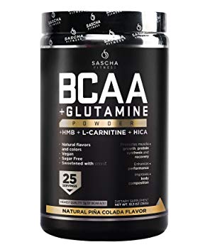 Sascha Fitness BCAA 4:1:1   Glutamine, HMB, L-Carnitine, HICA | Powerful and Instant Powder Blend with Branched Chain Amino Acids (BCAAs) for Pre, Intra and Post-Workout (Piña Colada)