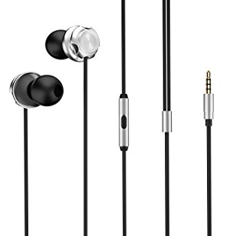 Picun D2 Metal In-Ear Headphones with Microphone, Noise Isolating Earbuds Wired Bass Stereo Earphones Compatible with Apple iOS and Android Smartphones (Silver)