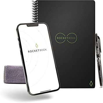 Rocketbook Smart Reusable - Dot-Grid Eco-Friendly Notebook with 1 Pilot Frixion Pen & 1 Microfiber Cloth Included - Infinity Black Cover, Executive Size (6" x 8.8")