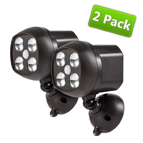 {New Version 600 Lumens 4 Led} Ultra Bright Wireless Motion Sensor Spotlights, Weatherproof Battery Powered Motion Security Lighting Energy Saving LED Bulbs Lights for Outdoor/Indoor Use (2 Pack)