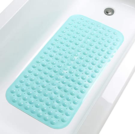 Tike Smart Large Non-Slip Bathtub & Shower Mat 31”x16” (Smooth/Non-Textured Tubs Only) Safe, Clean,Machine-Washable, Superior Grip&Drainage, Vinyl, Opaque Aqua/Blue-Green