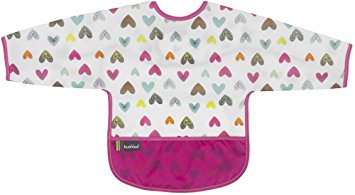 Kushies Cleanbib Waterproof Bib with Sleeves 12-24M White Doodle Hearts