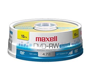 Maxell 635117 4.7 GB Rewritable DVD-RW Spindle 15 Pack