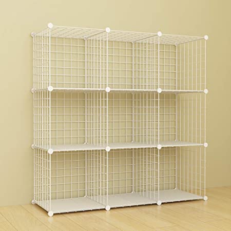 SIMPDIY Storage Rack with Metal Wire Mesh 9 Cubes Bookshelf 37x12.5x49INCH Large Capacity White Simple Storage Shelves
