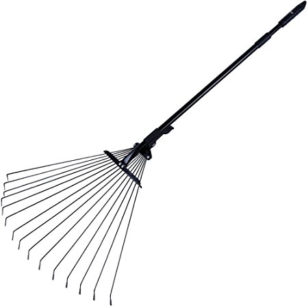 63 Inch Adjustable Garden Leaf Rake, Rovtop 30-Inch to 63-Inch Adjustable Steel Rake